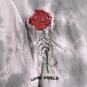 Gothic Bleeding Rose Grey Tie-Dye Rose Graphic Tee size Medium
